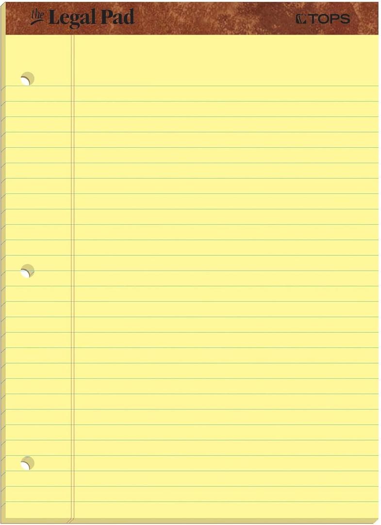 TOPS The Legal Pad Writing Pads, 8-1/2" x 11-3/4", Canary Paper, Legal Rule, 50 Sheets, 12 Pack (75351)