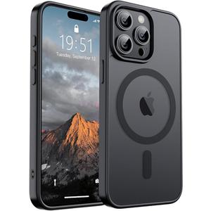 SUPFINE Magnetic for iPhone 15 Pro Max Case (Compatible with MagSafe) (Military Grade Drop Protection) Translucent Matte Shockproof Phone Cover, Black