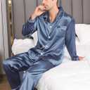 Men's Silky Satin Pajama Sets Mens Sleepwear Big and Tall Pajamas for Men Loungewear Summer Pjs Lounge Set M-5XL (Gray, M)