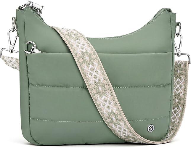 SYTRAH Anti Theft Crossbody Purse Hobo Crossbody Bags for Women, Quilted Puffer Bag Slouchy Builtin Wallet & RFID Blocking Shoulder Purses Green