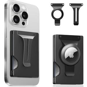 Magnetic Phone Wallet with Apple MagSafe - Metal Card Holder with AirTag Holder, RFID Blocking & Money Clip Mag Safe Wallet for iPhone 16 15 14 13 12 Pro Max/Pro/Plus/Mini