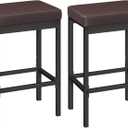 HOOBRO Bar Stools, Set of 2 Barstools, 24.8-Inch Height Stools, Breakfast Barstools, Kitchen Bar Chairs, 2" Thick Upholstery, for Kitchen, Dining Room, Cafe, Bar Counter, Brown and Black BC21BY01, 16.5"L x 11.8"W x 24.8"H
