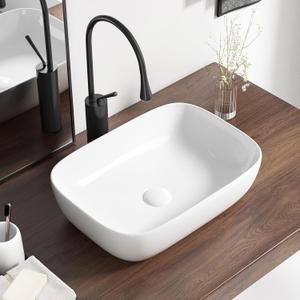 Vessel Sink Bowl Above Counter, QISHKA 18.3" x 13" Ceramic Oval Modern Bathroom Sink White Vanity Sink Lavatory Art Basin
