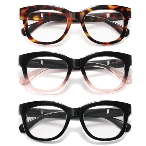 kunchu Reading Glasses for Women - Oprah Blue Light Reading Glasses with Spring Hinge, Anti-Glare/Eyestrain Computer Readers (3 Pack, 2.25X)