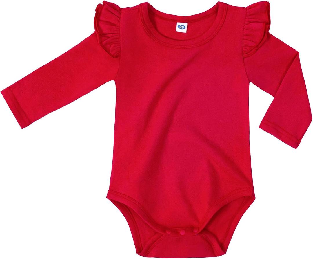 LYSMuch Baby Girls Ruffle Long Sleeve Bodysuit Infant Solid Color Top Jumpsuit Clothes, 9-12M