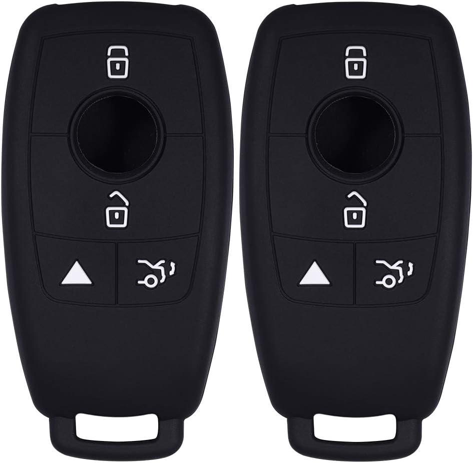 Lcyam Silicone Remote Key Fob Covers Smooth Soft Rubber Case Fits for Mercedes-Benz A220 E63S AMG E-Class GLE 350 4MATIC 2019 2020 2021 (Black Black)