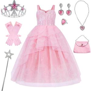 Wicked Costume Girls Kids Pink Princess Dress Party Halloween Cosplay Outfits with Accessories (4-5T)