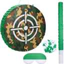 Camouflage Target Piñata, 15.86 Inch Bullseye Piñata with Stick Blindfold Confetti Army Birthday Party Decorations for Dart Gun Camo Hunting Military Theme Party Outdoor Family Game Supplies