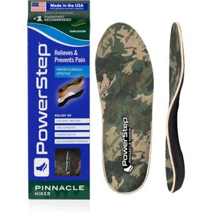 PowerStep Pinnacle Hiker Orthotic Insoles, Arch Support for Hiking Boots, Plantar Fasciitis Pain Relief, Mild Pronation, Maximum Cushion, Unisex, Made in The USA (Men's 11-11.5, Green/Tan)