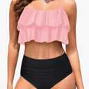 Tempt Me Women Two Piece Swimsuits High Waisted Bikini Teen Ruffle Tummy Control Bottoms Halter Bathing Suits Size S