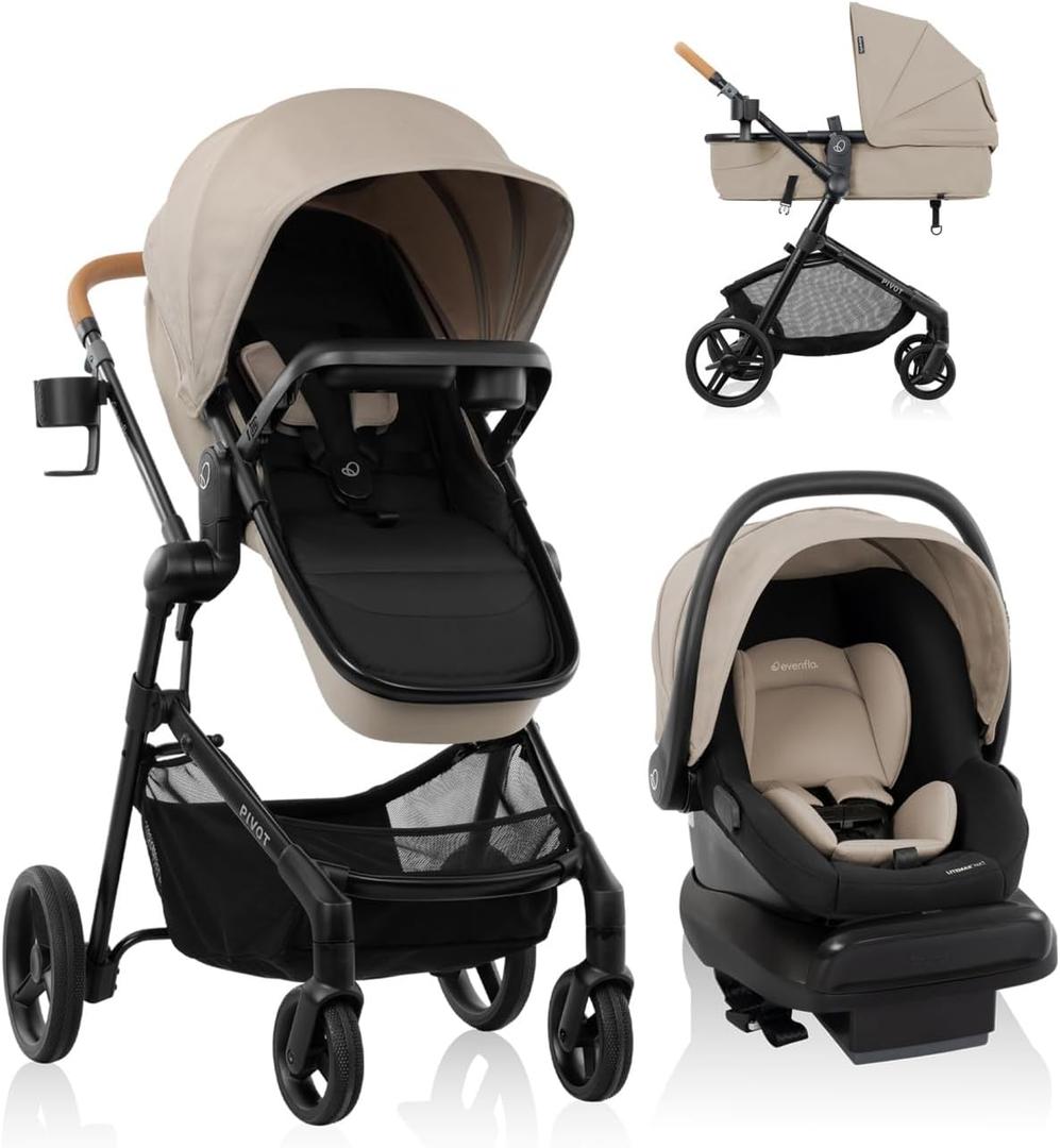 Evenflo Pivot NXT Travel System with LiteMax NXT Infant Car Seat (Latte Tan), EXP: 04/14/2036