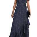 PRETTYGARDEN Women's Boho Floral Maxi Dress Summer Short Sleeve Wrap V Neck Long Flowy Beach Vacation Wedding Guest Dresses (Blue,X-Large)