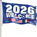 2026 Welcome World Soccer Flag Blue with Country Flag 5x3 Feet (150x90cm) Single Sided with 2 Grommets