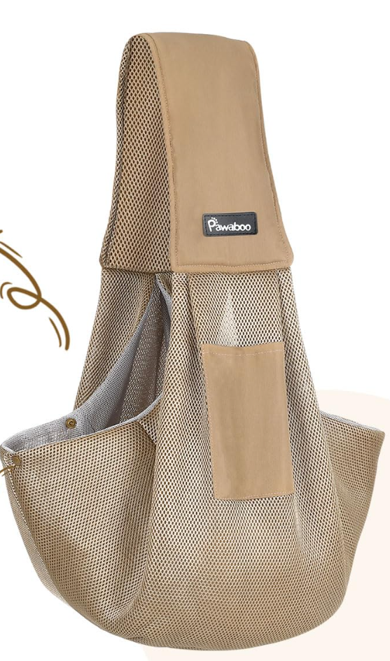 Pawaboo Small Dog Sling Carrier, Reversible Hands Free Dog Sling Carriers for Small Dogs and Cats, Puppy Slings Carrier with Adjustable Strap Buckle & Safety Harness, Puppy Essentials,