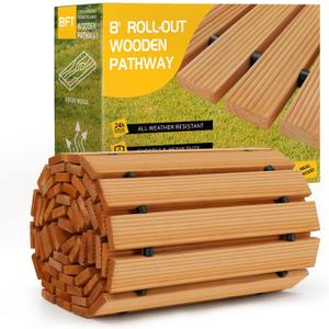 8FT Wooden Garden Pathway, Roll Out Wooden Pathway Weather-Resistant Walkway for Outdoor Patios 17" W Roll Out Hardwood Walkway with Non-Slip Surface Wedding Party Pathways (Straight)