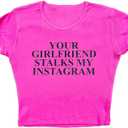 Baby Tees for Teen Girls Y2K Letter Print Crop Top Grunge Women T-Shirt (Medium)