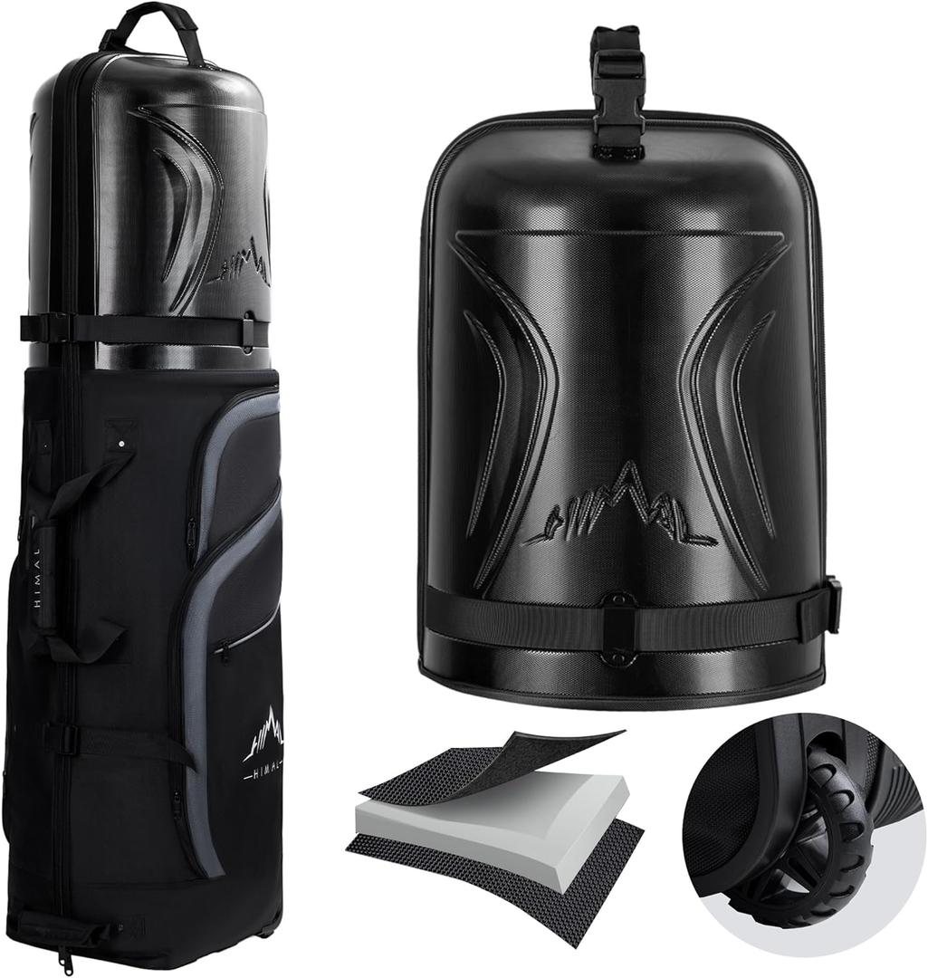 Golf Travel Bag with PC Hard Case Top, 1680D Heavy Duty Oxford Fabric Golf clubs Travel Bags for Airlines with Wheels, Wear-Resistant, Foldable (Classic Black)