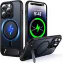 2 x Magnetic Stand for iPhone 14 Pro Case Compatible with MagSafe [Stand & Wireless Charging 2in1] [Flush Hidden Kickstand] [Military Shockproof] Slim Translucent Matte Silicone, Black