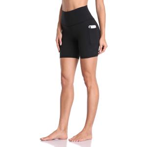 Colorfulkoala Women's High Waisted Biker Shorts with Pockets 6" Inseam Yoga Tummy Control Short (Black), Size: S