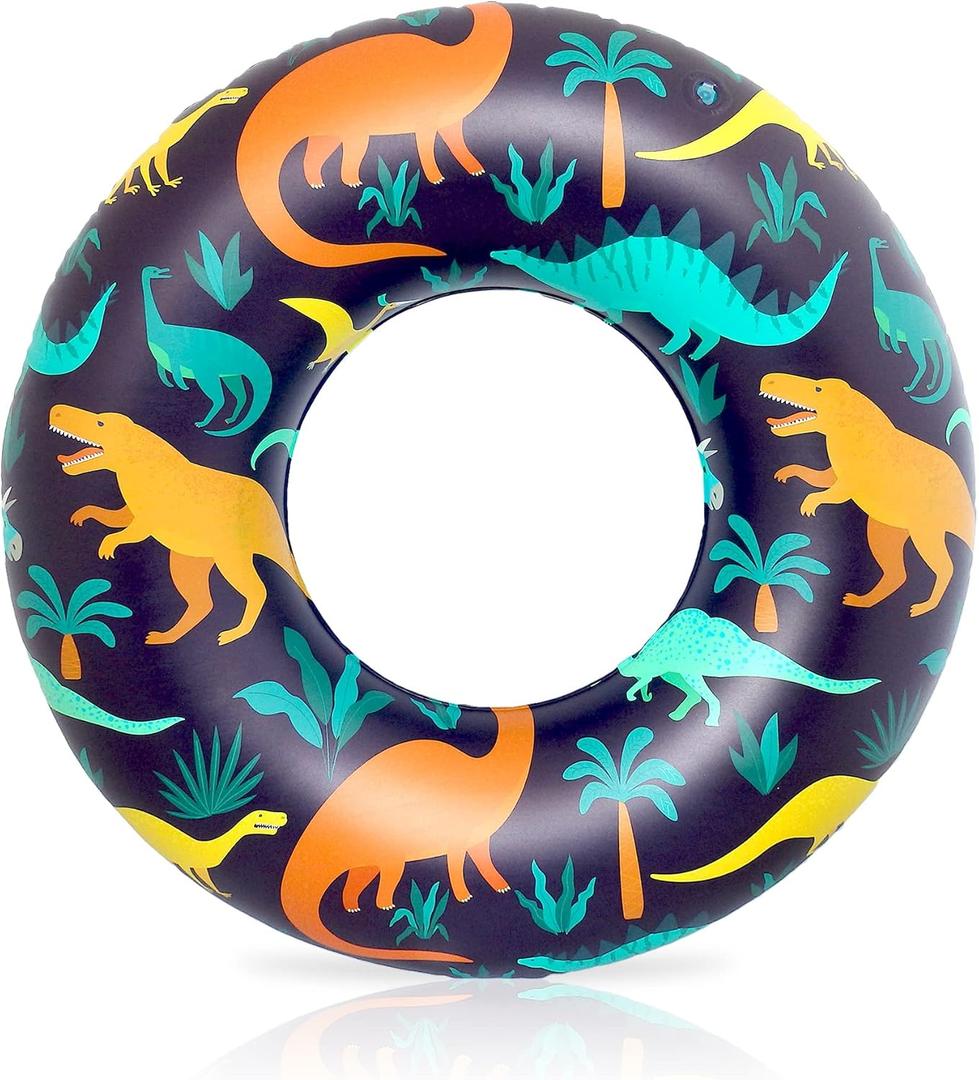 Playtek 33 inch Pool Ring, Dino Playful Printed Pool Ring, Durable Floats Tubes for Swimming on Beach, Pool, Water Sports for Adults and Kids, Large