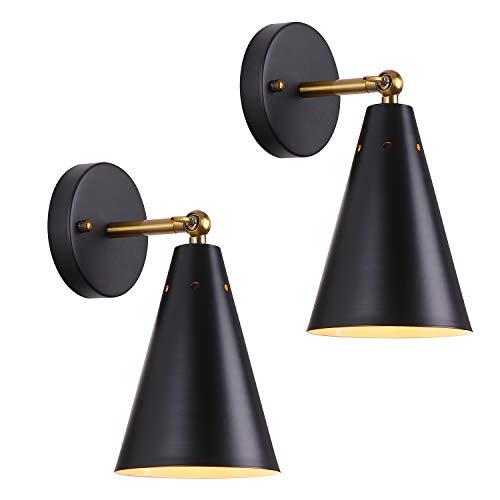 MWZ Modern Black Wall Sconces Lighting, 2 Pack Gold Rustic Lamp Fixture Farmhouse Simplicity Bronze Finish Arm Swing Industrial Wall Lights for Bedroom,Living Room,Reading,Kitchen