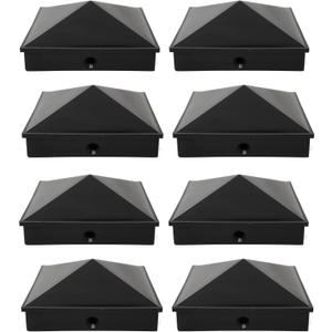 Nominal 4.5" x4.5" Plastic Pyramid Vinyl Fence Post Cap with Pre-Drilled Hole Black or White Multiple Quantities (8, Black)