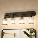 Keonjinn 4-Light Bathroom Light Fixtures, Crystal Black Bathroom Vanity Lights Over Mirror, Vanity Lighting Fixtures with Crystal Square Shades (E26 Socket, Exclude Bulb), 27.95"L x 8.5"W x 7.09"H
