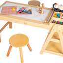 DJAR Kids Wooden Activity Art Table and 2 Chairs Set, Paper Roll Storage