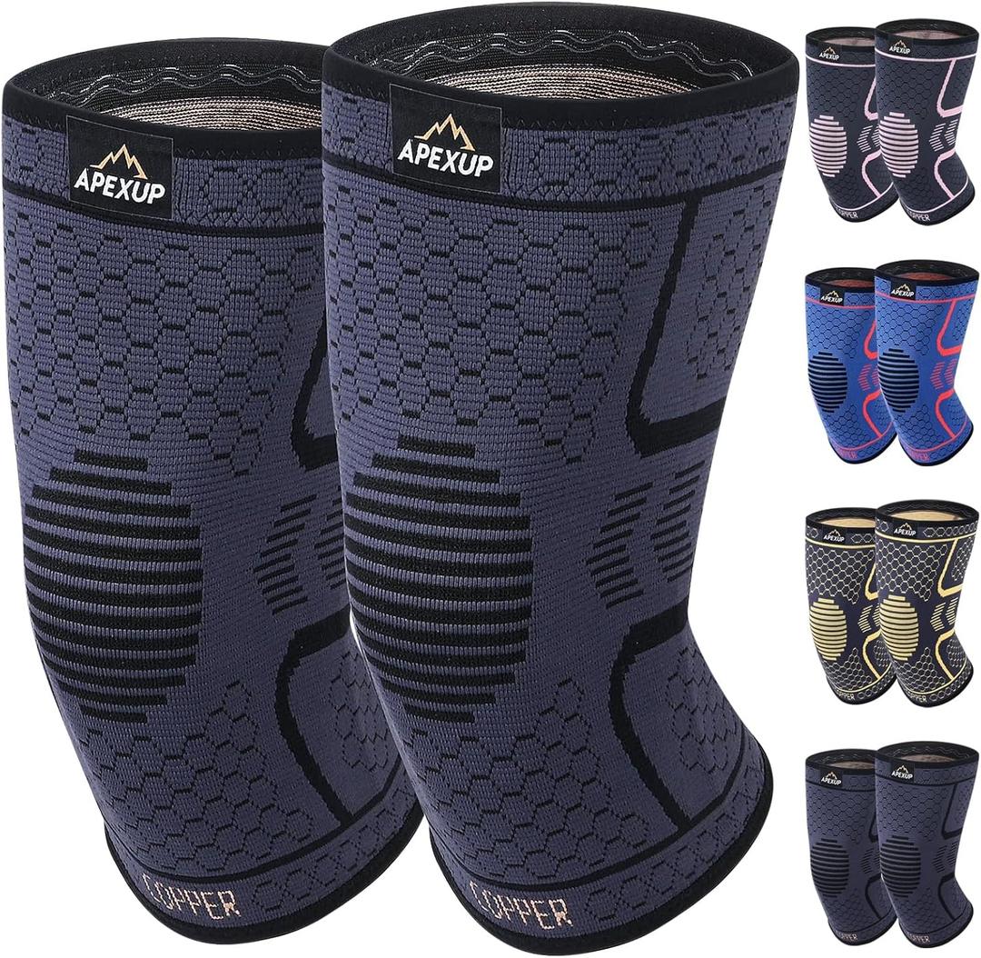 APEXUP Compression Knee Brace for Women, Copper Compression Sleeve for Knee Support, Arthritis Pain Relief, Meniscus Tear, ACL, Running (Medium, Black)