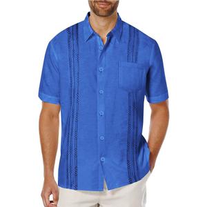 COOFANDY Mens Cuban Guayabera Shirt Short Sleeve Linen Button Down Shirts Casual Summer Beach Tops, Size:XXL