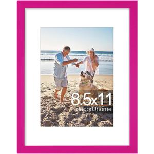 DecorUhome 8.5x11 Picture Frame, Display Pictures 6x8 with Mat or 8.5x11 without Mat, Wall & Tabletop Display Certificate Frame, Magenta, 1 Pack