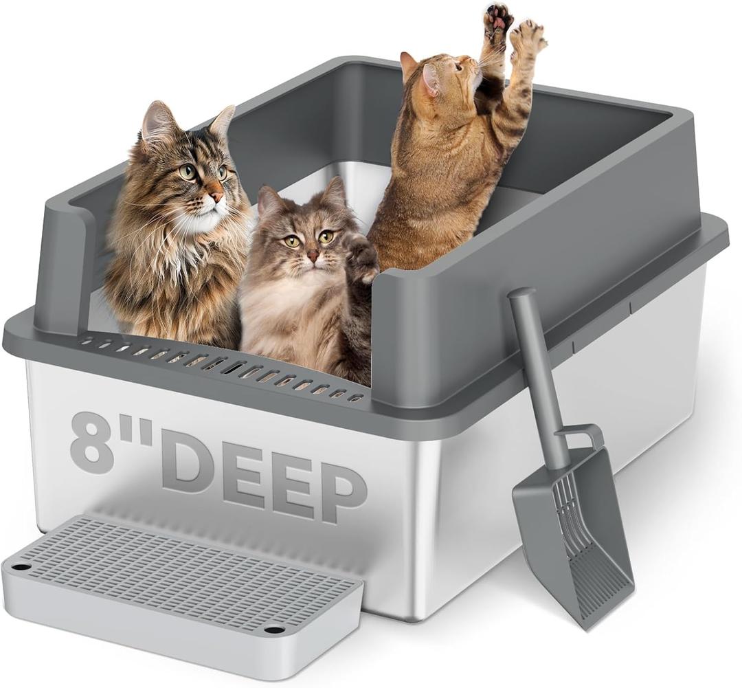 28''L20''W14''H XXL Stainless Steel Litter Box with High Sides,XXXL Metal Maine Coon Litter Box with Tall Walls for Big Cats,8'' Deep Litter Boxes,Never Absorbs Odors,Easy to Clean