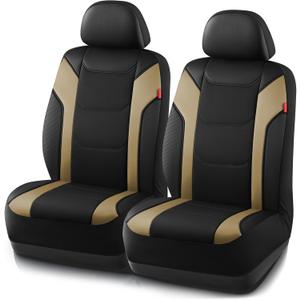 Rubbermaid Leather Car Seat Cover Universal Front Seat Cover, Airbag Compatible, Easy to Install, Water-Resistant and Durable Automotive Seat Cover for Cars, Trucks, SUVs, Vans Beige