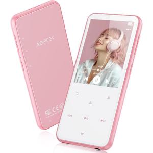 AGPTEK 64GB MP3 Player with Bluetooth, M3 2.4 inch Music Player with Speaker and FM Radio, Touch Buttons, Supports Up to 128GB(Pink)