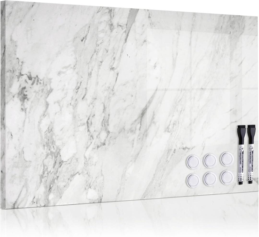 Magnetic Dry Erase Board - 24'' x 18'' Decorative Magnetic Board for Wall - White Board - Magnet Board Display Board - White Marble