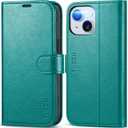 TUCCH Case Wallet for iPhone 15, [RFID Blocking] PU Leather Stand Folio Cover with 4 Card Slots [TPU Protective Interior Shell], Magnetic Flip Case Compatible with iPhone 15 5G 6.1-inch 2023, Cyan