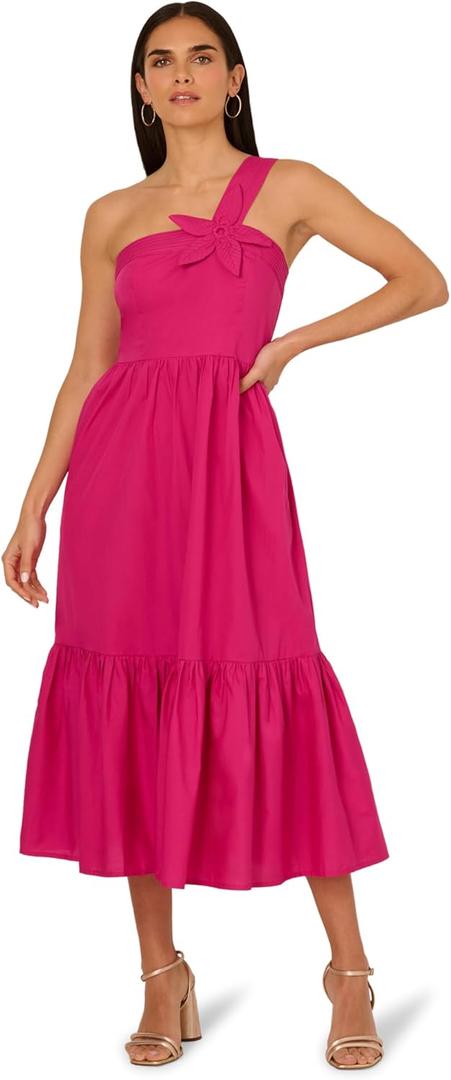 Adrianna Papell One Shoulder Midi Dress (4, Pink)