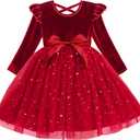 Cubear Toddler Girls Velvet Tutu Dress Fall Winter Long Sleeve Ruffle Dress for Holiday Party Causal 3-7Y (Red)