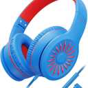 Wired Headphones with Microphone, K16 On-Ear Headphones for Kids with 3.5MM Jack, Foldable Stereo Bass Headphones for Teens School Amazon Kindle, Fire, Chromebook, Tablet(Black Red) (Light Blue Red)