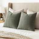 MIULEE Decorative Linen Check Euro Shams Throw Pillow Covers Neutral Farmhouse Vintage Spring Pillow Covers 22x22 Set of 2 Boho Modern Home Decor for Sofa Couch Bedroom Cushion Olive Green