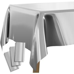 PartyWoo 3 pcs Silver Foil Table Cover, 54 x 108 Inch Rectangle Waterproof Tablecloth for 6 to 8 Foot Tables, Disposable Plastic Party Tablecloth for Graduation Wedding Birthday Party Decorations