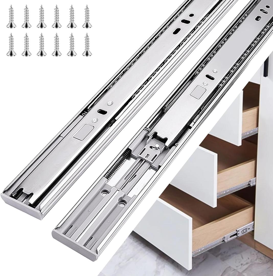 18 inch Drawer Slides 6 Pairs (12pcs) Soft Self Close 3 fold Full Extension Ball Bearing Cabinet Drawer Glides Side Mount for Dresser, Cabinet, Kitchen 100 LB Capacity 18" Silver (18inch-450mm)