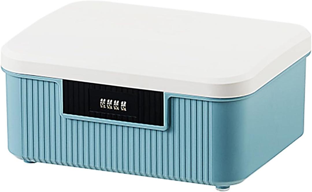 Lockable Storage Container Bin, 2.3 Gallon Capacity Organizer Box with Combination Lock, Heavy Duty Plastic Trunk, Usable As Item Organizer Or Office File Storage(Blue)