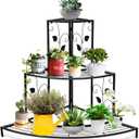 Giantex 3 Tiers Corner Shelf Metal Plant Stand, Stair-Step Style Flower Pot Display, Ladder Plant Display Rack, Quarter Round Plant Shelf for Indoor Outdoor Use