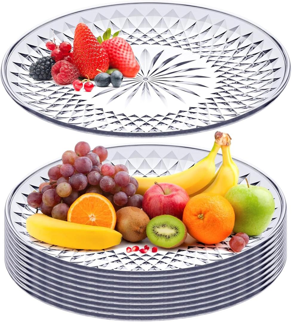 10 Pack Round Plastic Serving Platters 12 Inch - Clear Plastic Serving Trays for Parties, Weddings, Birthday, Cake, Cookies, Fruits & Snacks