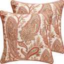 ISAENNE Design Linen Classic Vintage Throw Pillow Covers 18"x18" Pack of 2, Square Cushion Covers with Orange Yellow Paisley Style Pattern Decoration Pillowcases for Bed,Living Room,Outdoor,Car