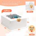 12 Pcs Cookie Boxes with Window, 6x6x3 Inches White Bakery Boxes, Treat Boxes with 50 Pcs Cookie Bags and 12 Pcs Stickers, for Dessert Pastry Chocolate Strawberries Macarons Donut Cupcake