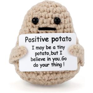Mini Funny Knitted Wool Potato Toy with Positive Card - Creative Cute Crochet Doll Cheer Up Gift for Friends, Parties, Christmas Decoration and Encouragement