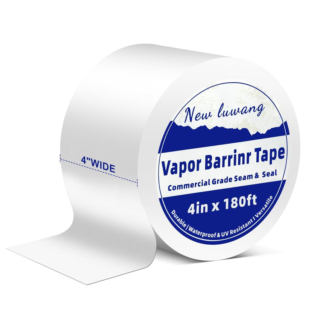 Vapor Barrier Tape, 4" x 180' Roll, Heavy Duty Waterproof, 9 Mil White Polyethylene Moisture and Vapor Barrier Seam Tape for Crawl Spaces, Marine Use, Insulation Tape, and Roof Repair(1)