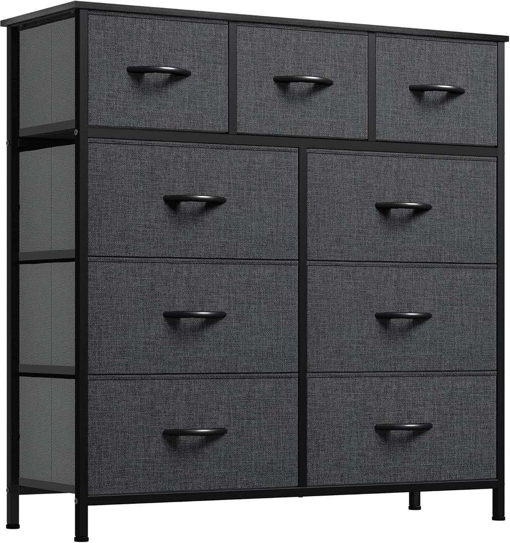 YITAHOME Dresser with 9 Drawers - Fabric Storage Tower, Tall Chest Organizer Unit for Living Room, Entryway with Sturdy Steel Frame, Wooden Top, Black Grey YITAHOME Dresser with 9 Drawers - Fabric Storage Tower, Tall Chest Organizer Unit for Living Room, Entryway with Sturdy Steel Frame, Wooden Top, Black Grey